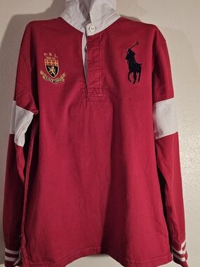 Ralph Lauren Polo Red Rugby Shirt with White Hood & Crest